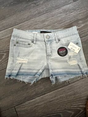 Aeropostale Light Blue Distressed Denim Shorts with Ombre Hem